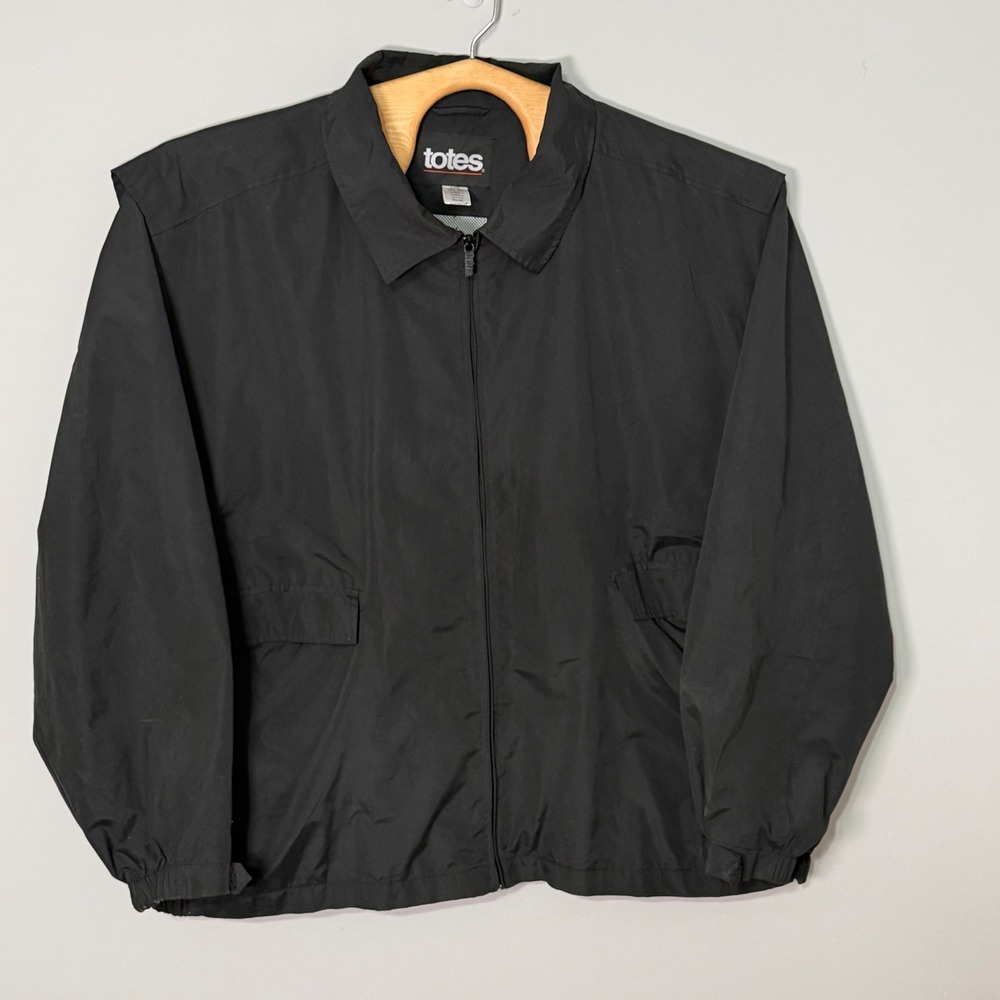 ⁠Totes Mens 5X Black Windbreaker Jacket Rain Coat Mesh Lined Big Tall Vintage